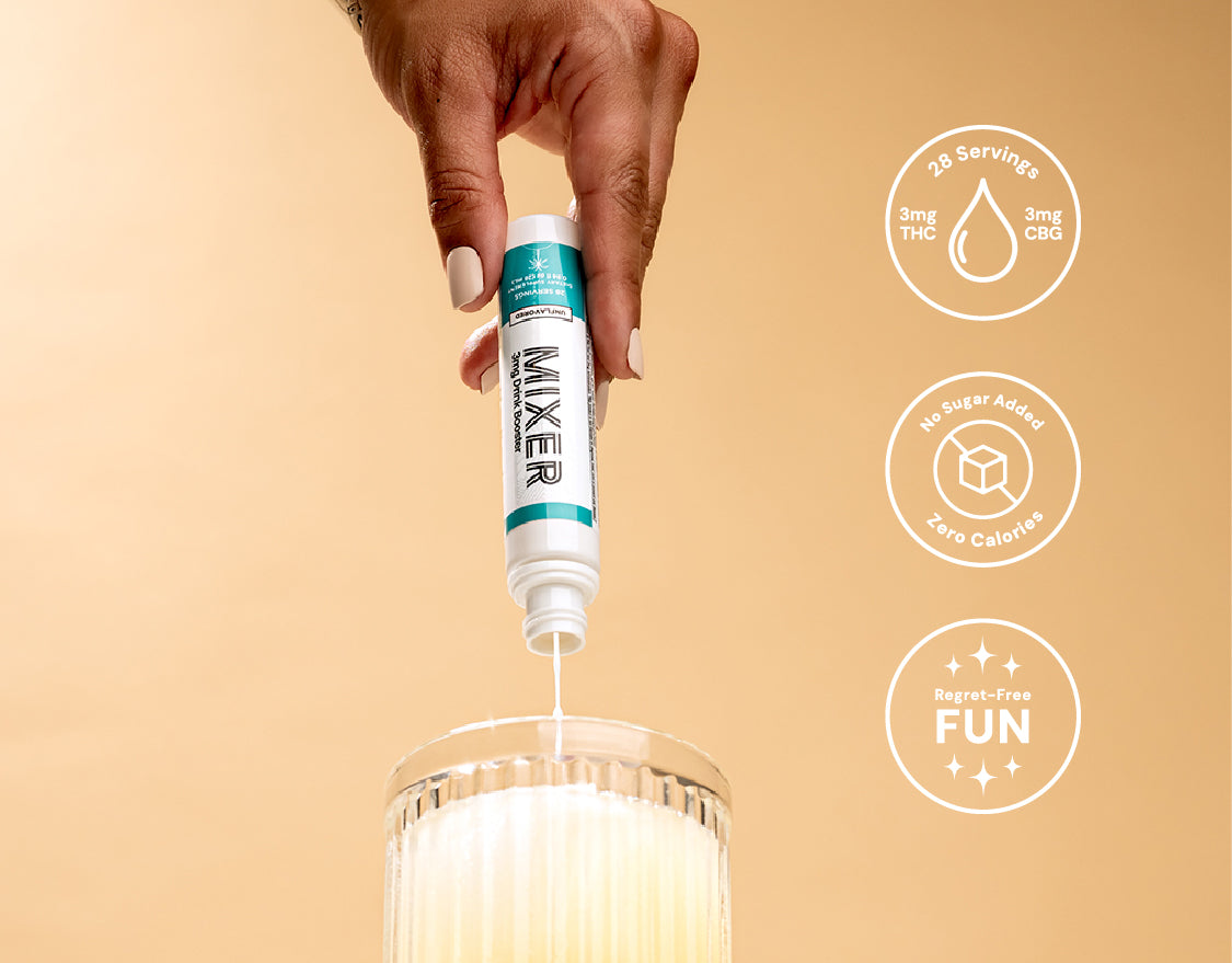 Pouring cbdMD Delta 9 THC Drink Mixer into a glass