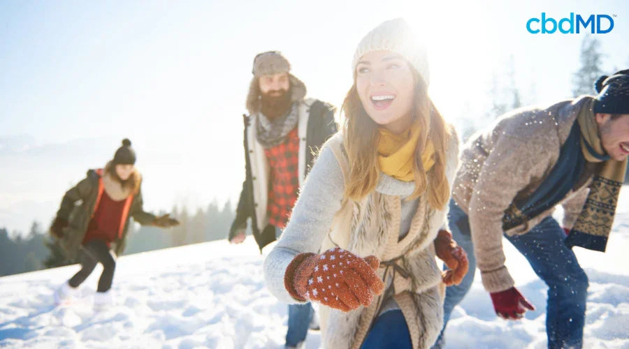 Happy Group of Friends Enjoying Winter Snow