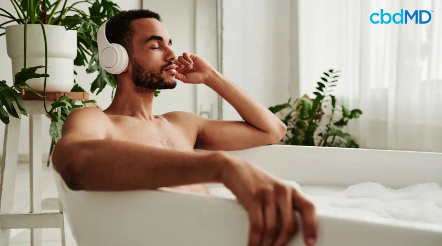 Man Taking Bath for Self Care and Wellness