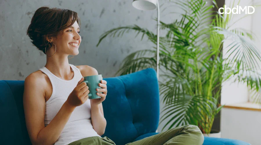 Woman Relaxing with Calming CBD Tea