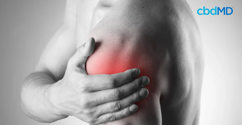 black and white profile photo of a shoulder with a red highlighted spot