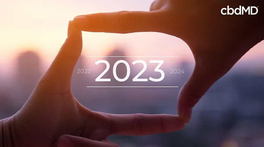 Someone putting their fingers around a 2023 logo - cbdMD