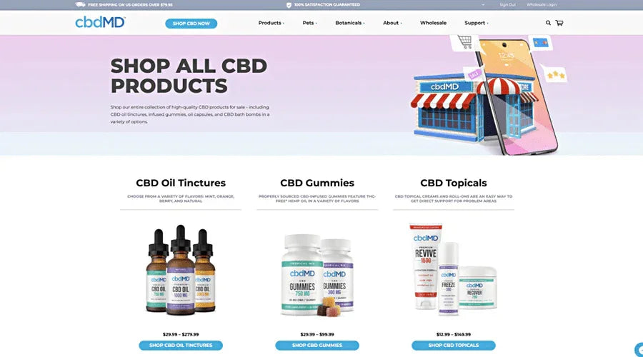 screenshot of cbd products page