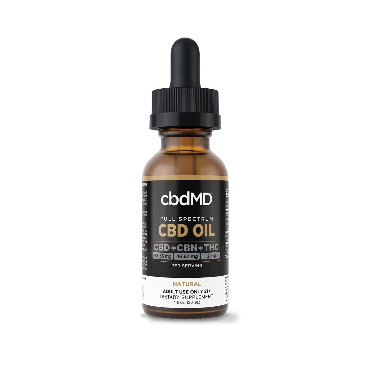 Full spectrum CBD oil tincture bottle with dropper, labeled CBD, CBN, THC, 4000mg strength